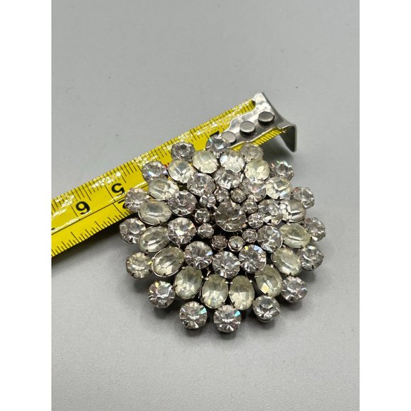 Vintage Signed Coro Clear Rhinestones Brooch Layered Sunburst Dimensional Pin - Picture 6 of 6